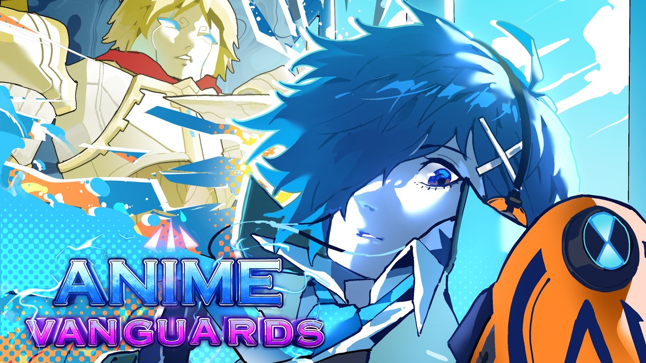 Anime Vanguards blue-haired unit in a bright battle scene