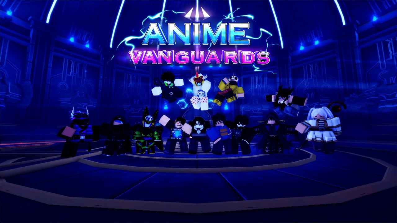 Anime Vanguards official key art with units gathered in a glowing blue arena